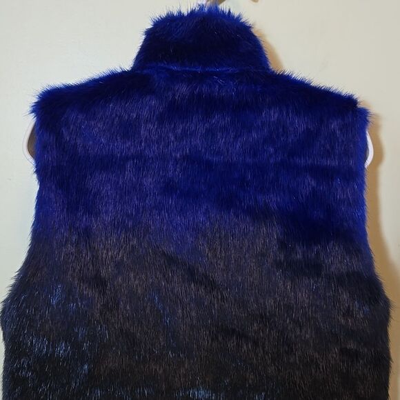 Cejon Black Blue Faux Fur Vest Steam Punk Goth Grunge Chic Rocker Ombre Size M - Picture 12 of 14